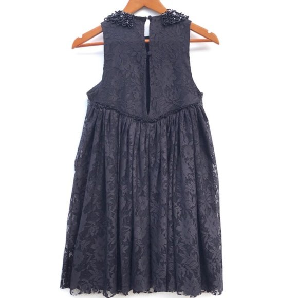 ASOS Black Lace Dress Beaded Collar Size 4 - Picture 2 of 8